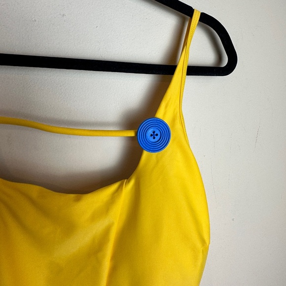 Cupshe Bright Yellow One-Piece Swimsuit NWT Retro Blue Button Cheeky Size XXL - Picture 5 of 16